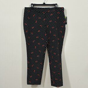 Liz Claiborne Polka Dot Flowers Black Emma Classic Tapered Ankle Stretch 14 NWT